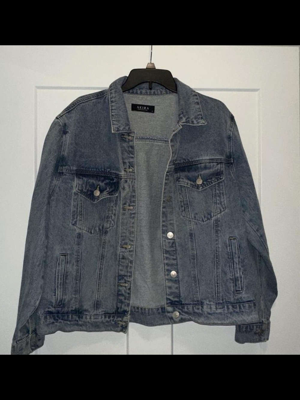 AKIRA Light Blue Denim Jacket with Black Label - Picture 2 of 3